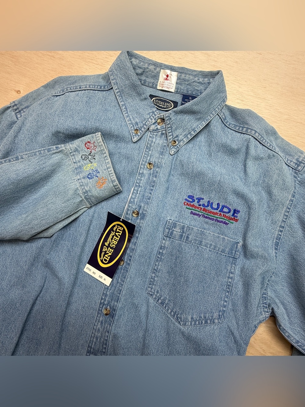 VTG NWT St Jude Childrens Research Hospital Denim Shirt XL Rivers End Embroidery